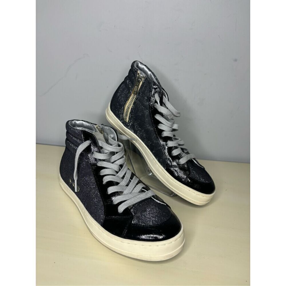 P448 Women's Skate Motion Gray Glitter Ribbed High Top‎ Sneaker Black Sz 36